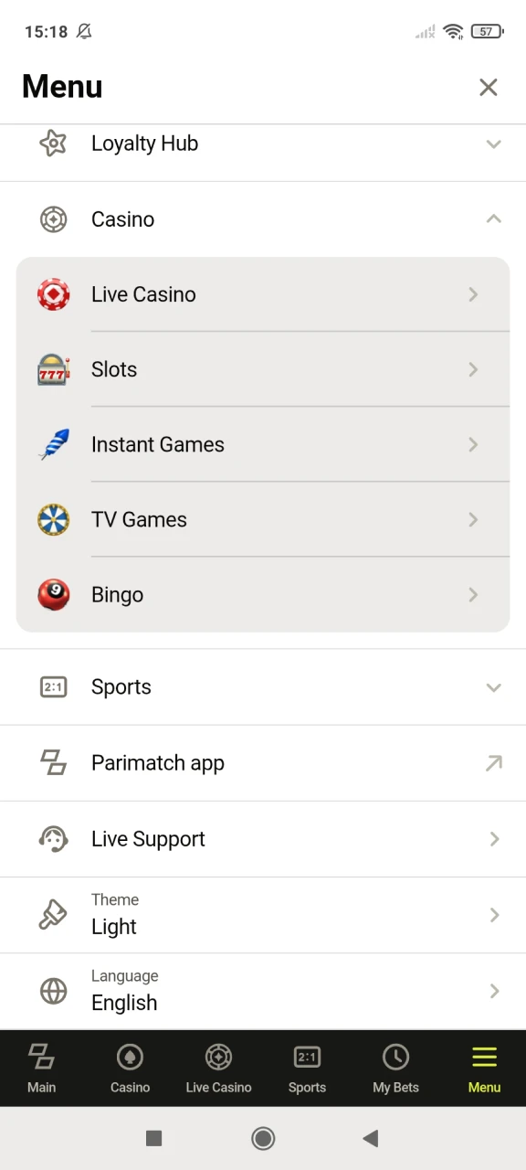 Download the Parimatch app for Android.