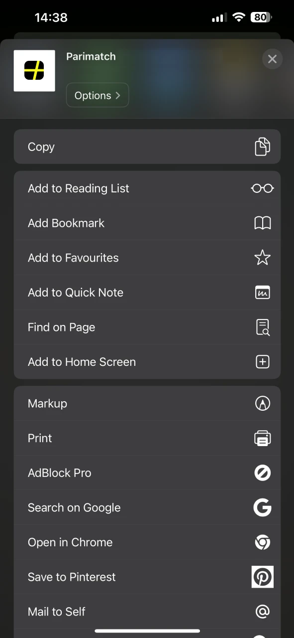 Download the Parimatch app for iOS.