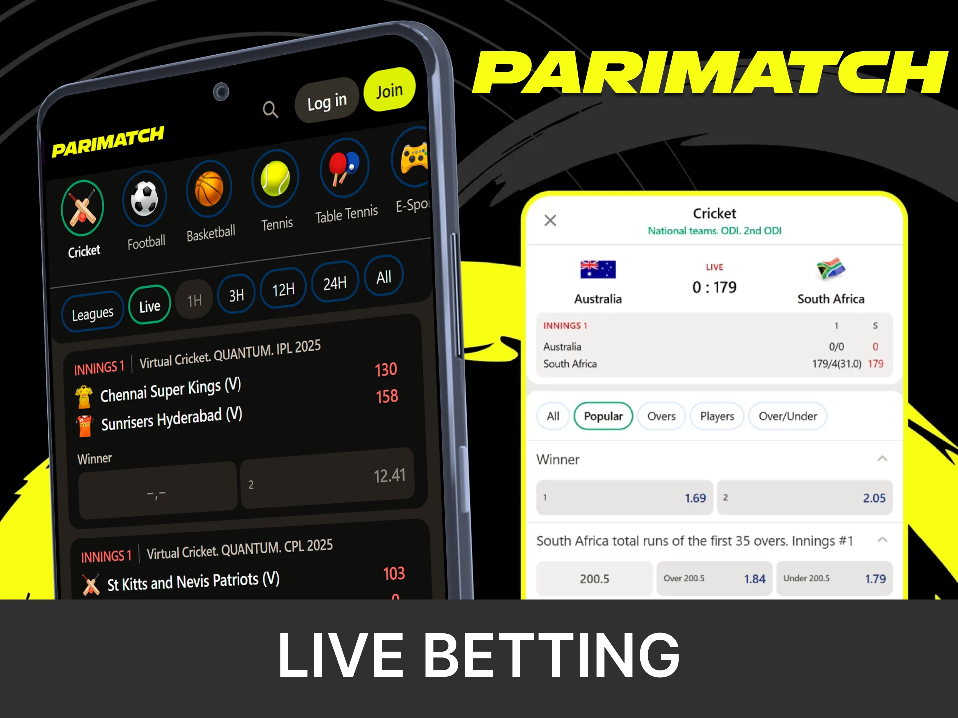 Place bets on live sports events in the Parimatch app.