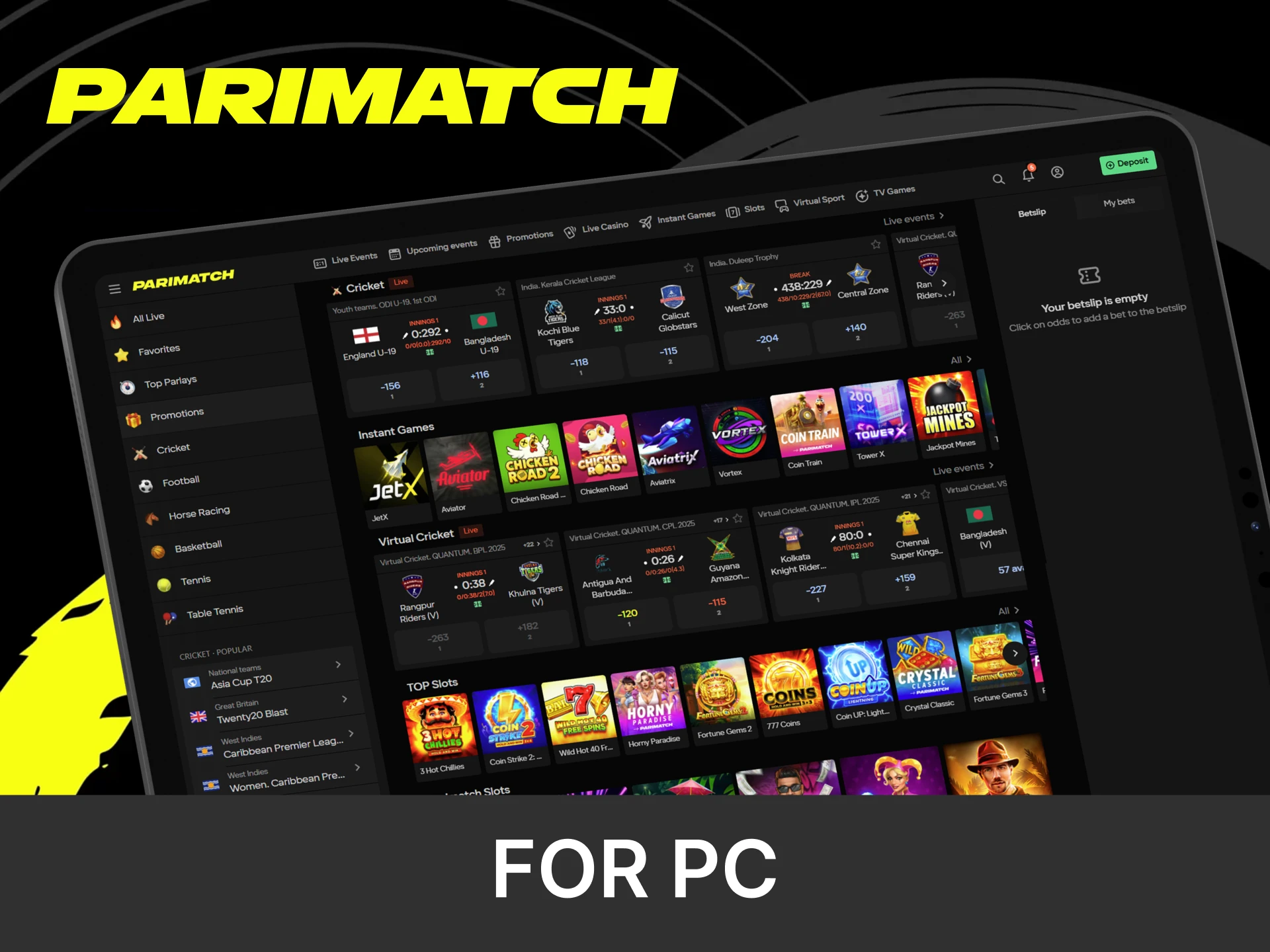 Download the parimatch application for PC.