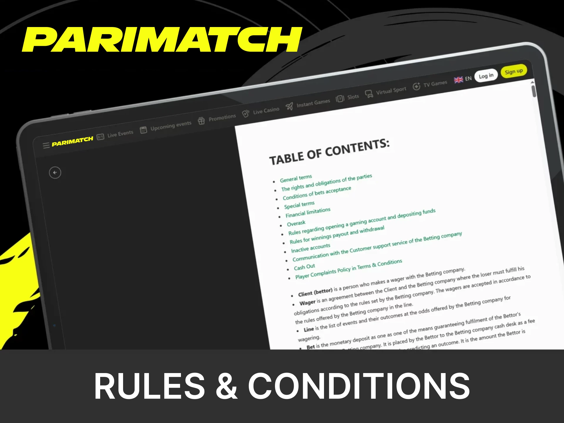 Read the terms of use of the Parimatch website.