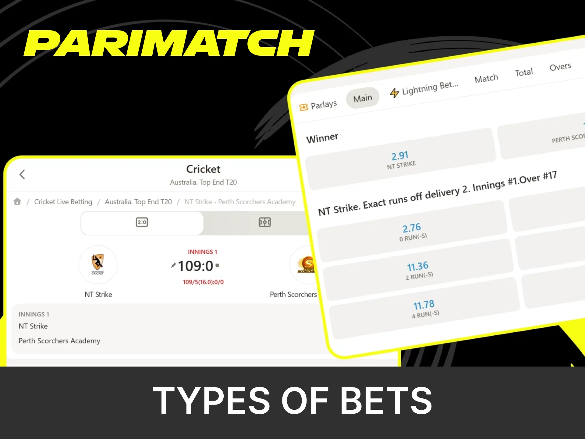 At Parimatch you will find many types of sports bets.
