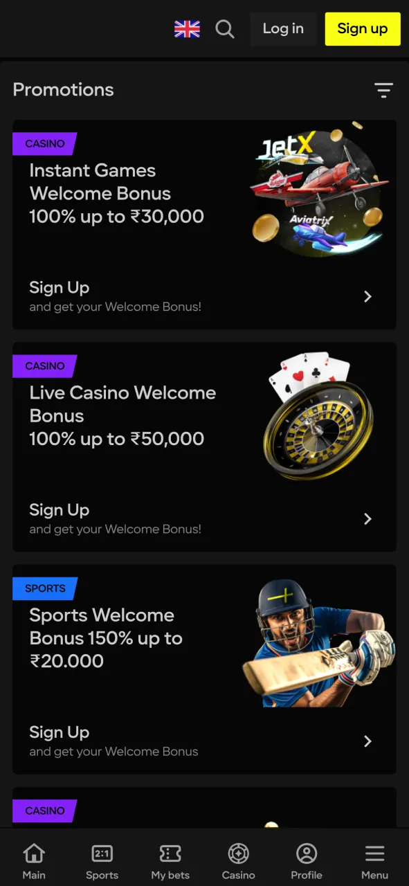 Visit the bonus section of the Parimatch application.