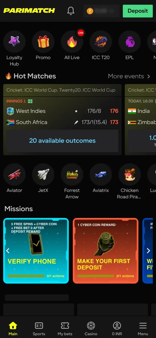 Use the bonus from Parimatch.